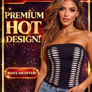 Black Strapless Tube top Womens Cutout Slashed Sides Clubwear Stretchy Bodycon